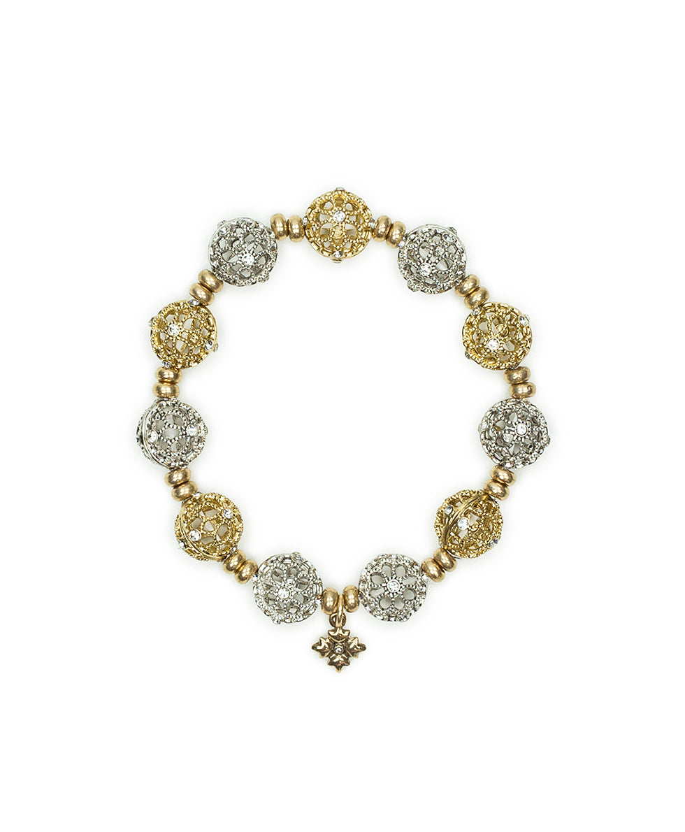 Female - Beaded Stretch Bracelet - Filigree - antique gold/silver ox - by Patricia Nash - View 1 of 3