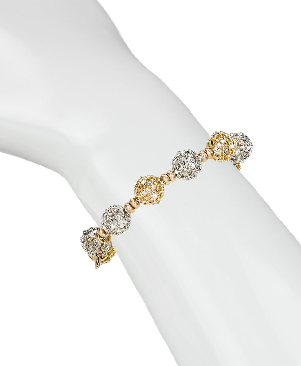 Female - Beaded Stretch Bracelet - Filigree - antique gold/silver ox - by Patricia Nash - View 3 of 3