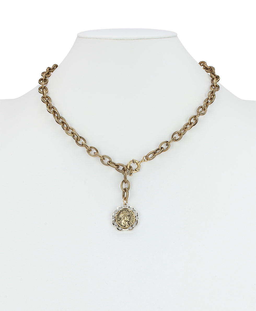 Female - Y Necklace - World Traveller - antique gold/antique silver - by Patricia Nash - View 2 of 2