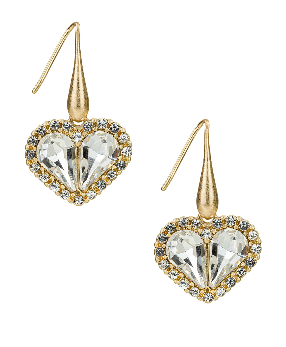 Female - Pave Heart Drop Earrings - Lovely Sparkle - worn gold - by Patricia Nash - View 1 of 2