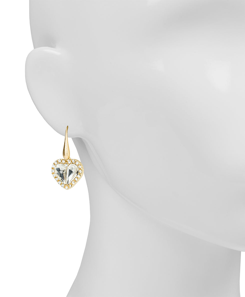 Female - Pave Heart Drop Earrings - Lovely Sparkle - worn gold - by Patricia Nash - View 2 of 2