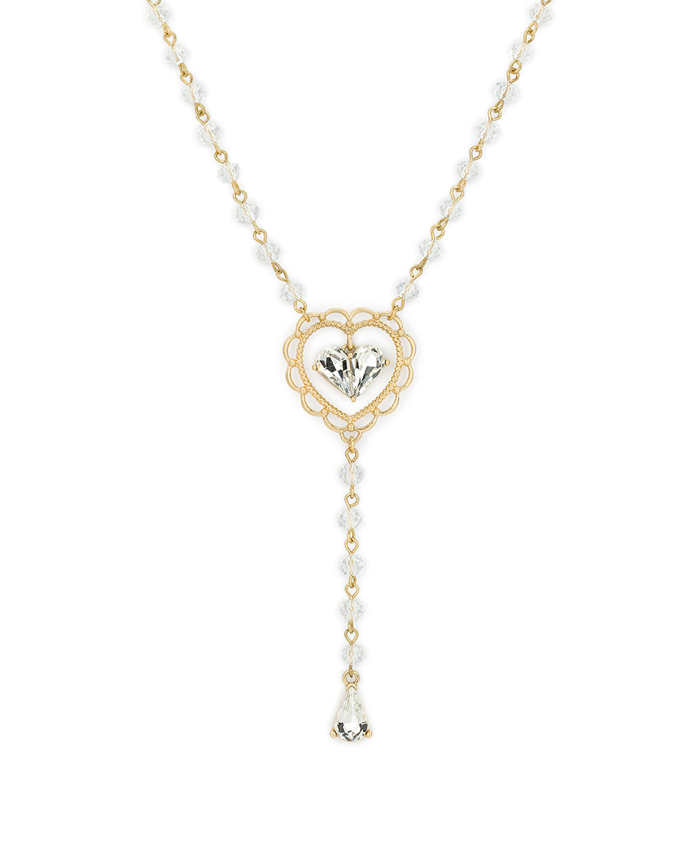 Female - Long Y Necklace - Lovely Sparkle - worn gold - by Patricia Nash - View 1 of 3