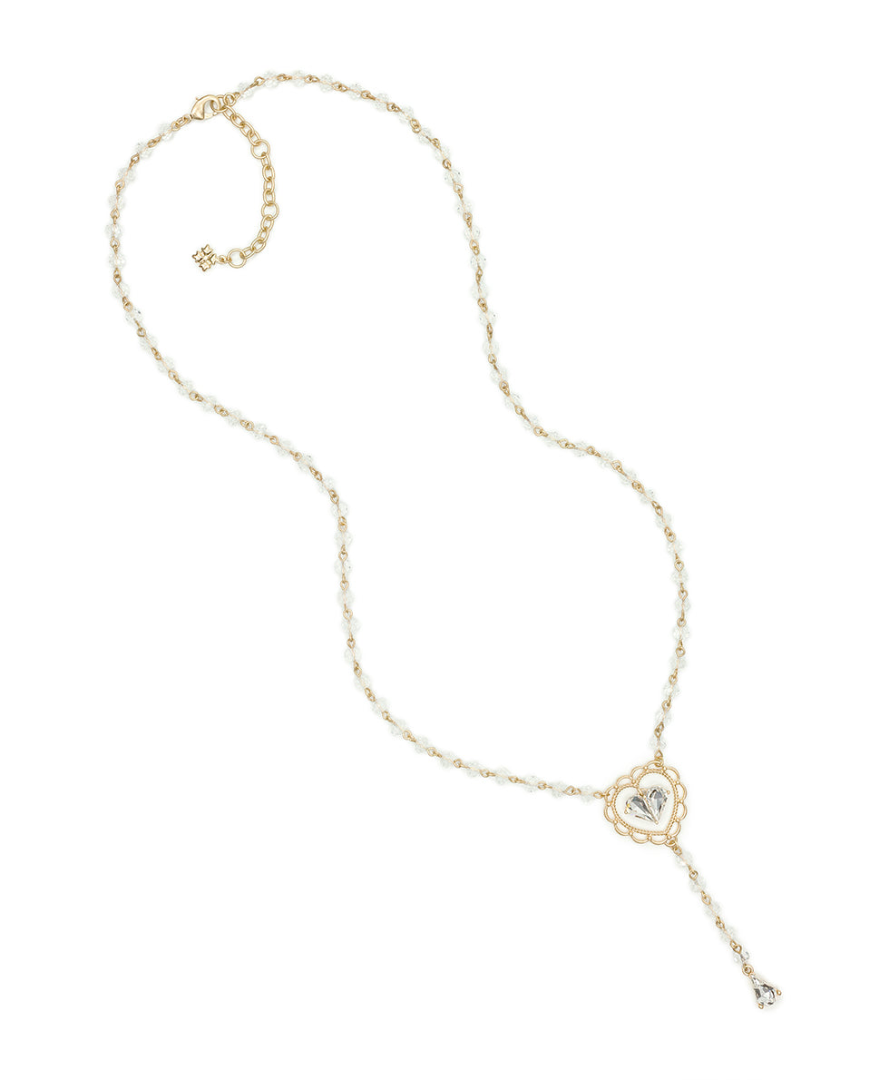 Female - Long Y Necklace - Lovely Sparkle - worn gold - by Patricia Nash - View 2 of 3