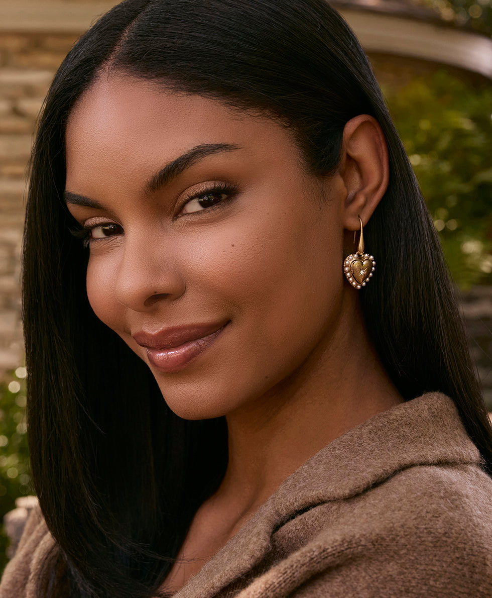 Female - Pearl Locket Drop Earrings - Love Locket - worn gold - by Patricia Nash - View 3 of 3