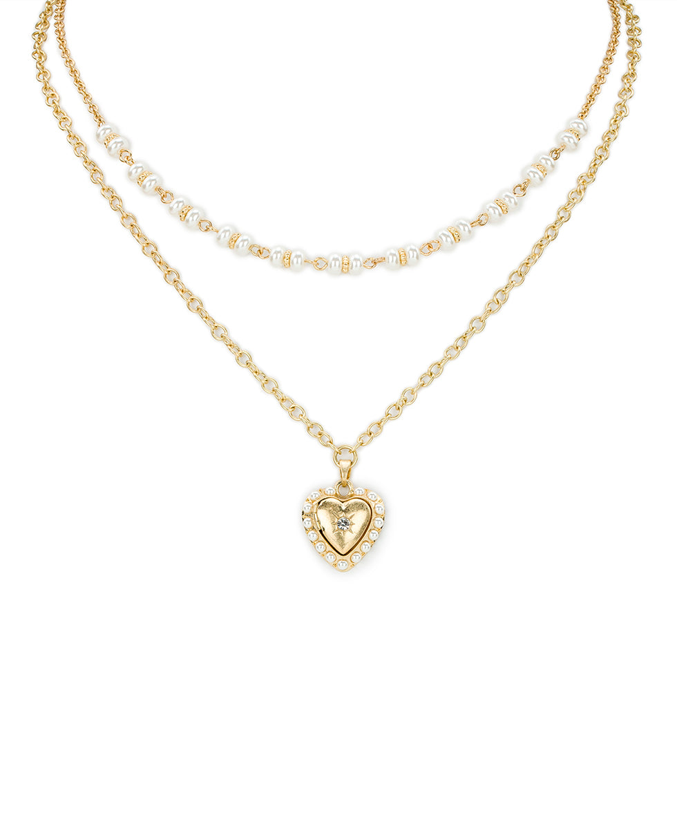 Female - Double Modular Necklace - Love Locket - worn gold - by Patricia Nash - View 1 of 5