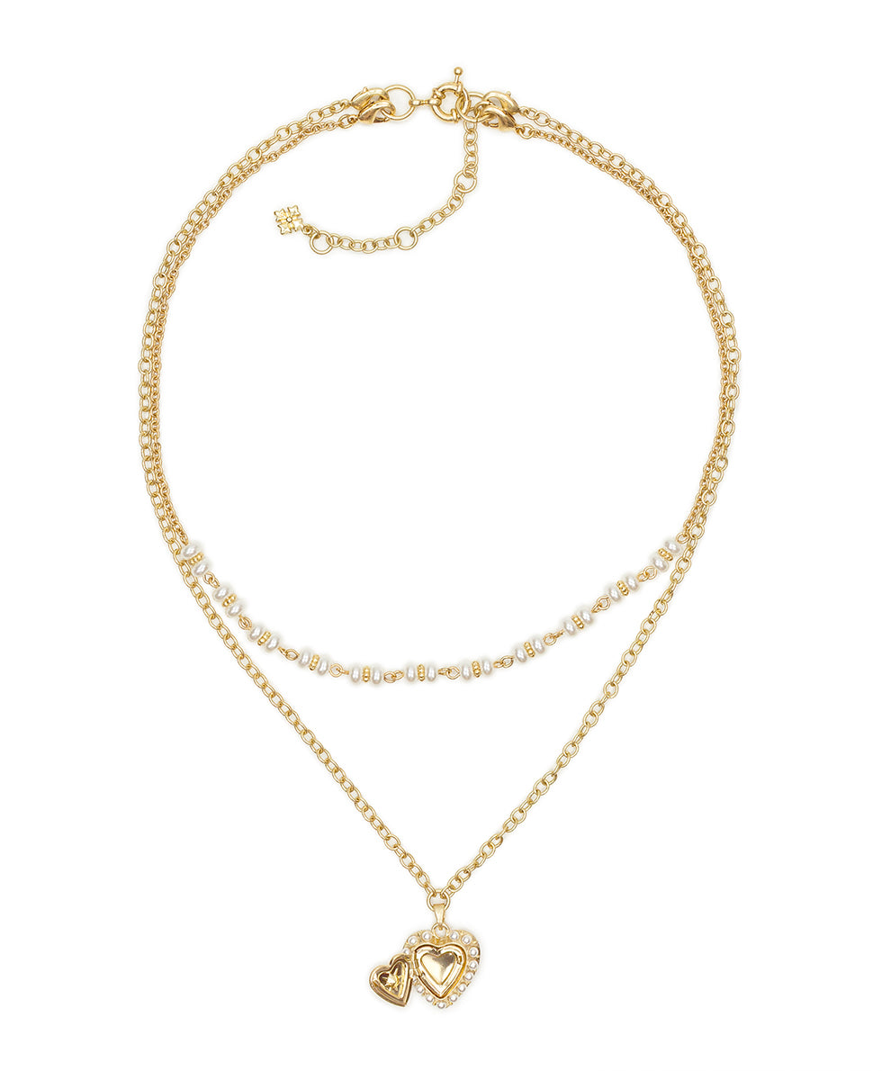 Female - Double Modular Necklace - Love Locket - worn gold - by Patricia Nash - View 3 of 5