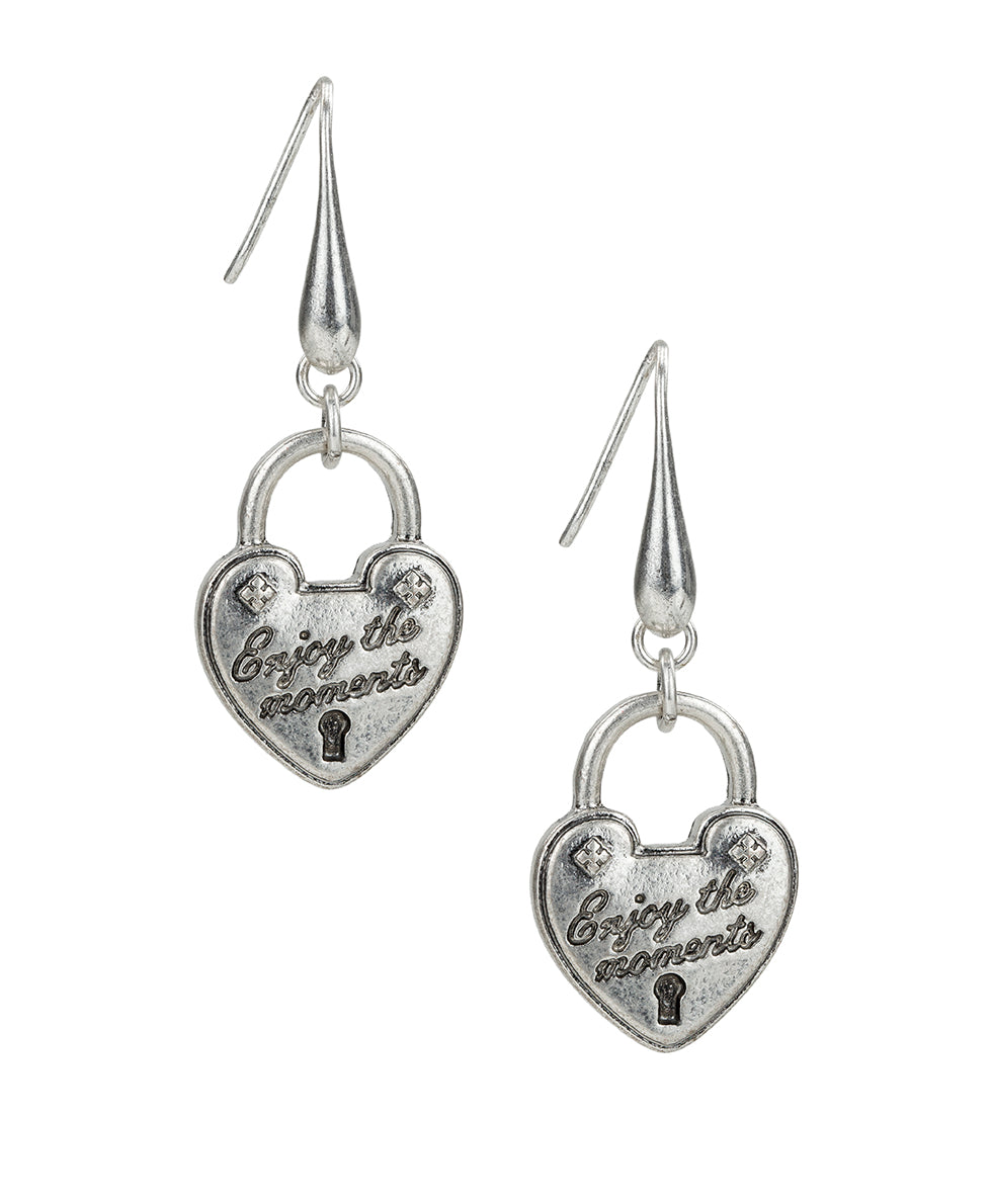 Female - Heart Lock Drop Earrings - Lock and Key Collection - silver ox - by Patricia Nash - View 1 of 2