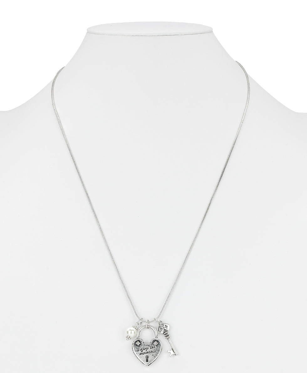 Female - Adjustable Charm Necklace - Lock and Key Collection - silver ox - by Patricia Nash - View 2 of 3