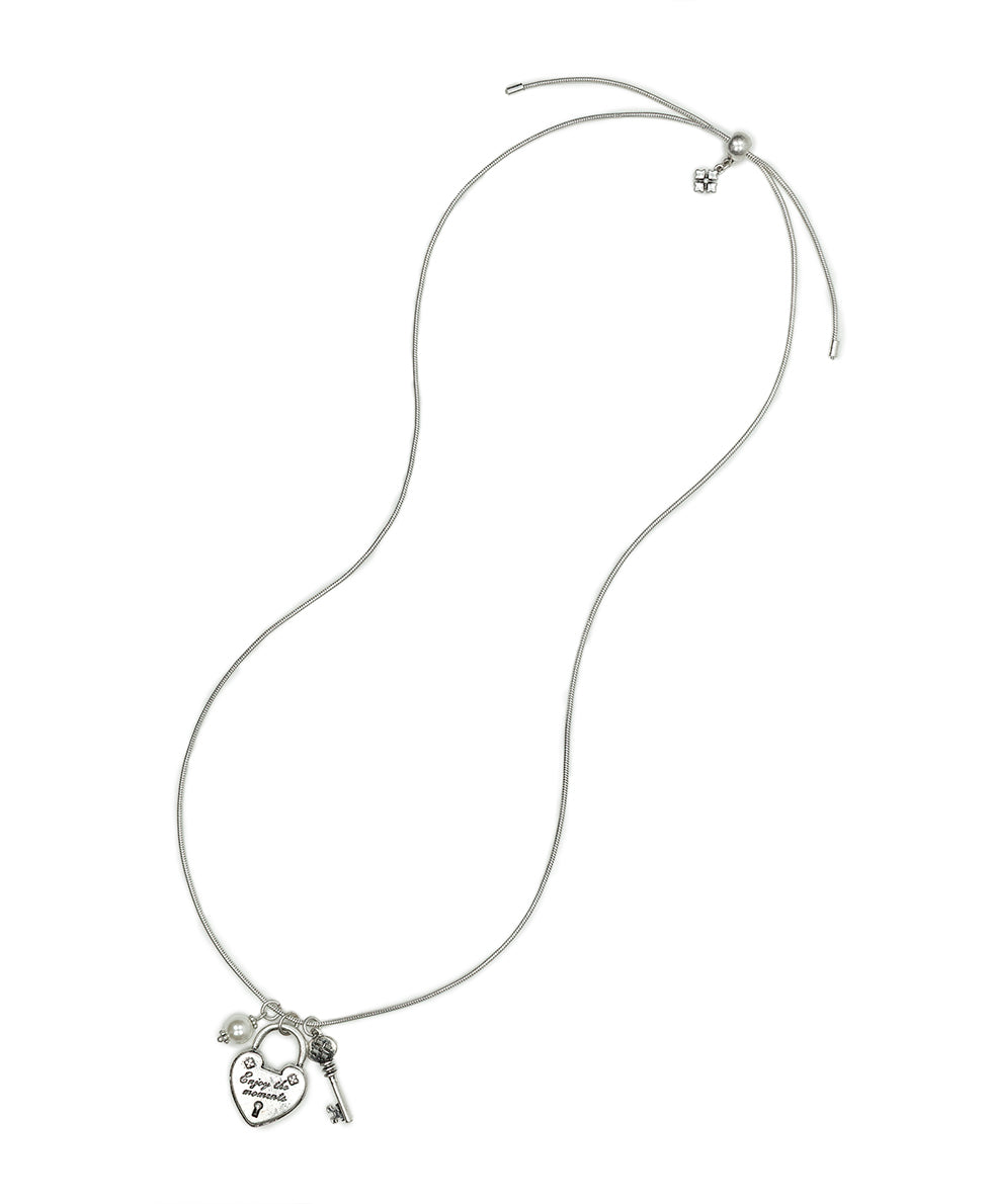 Female - Adjustable Charm Necklace - Lock and Key Collection - silver ox - by Patricia Nash - View 3 of 3