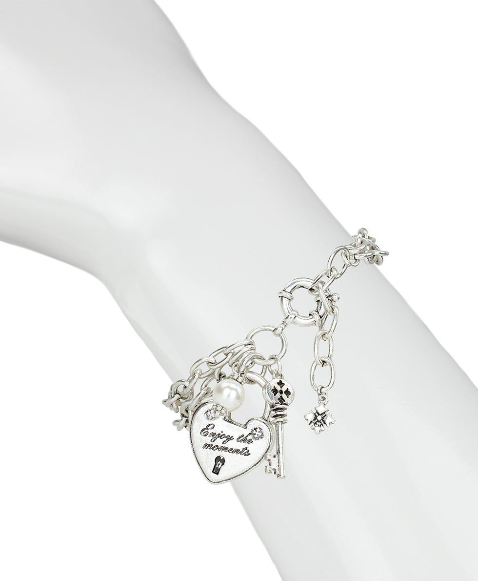 Female - Double Chain Bracelet - Lock and Key Collection - silver ox - by Patricia Nash - View 2 of 2