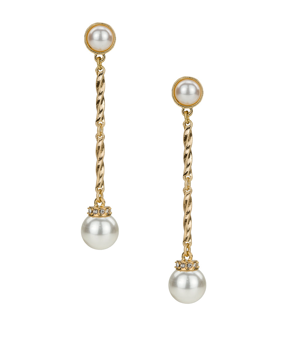 Female - Long Bead Post Drop Earrings - Pearl Collection - worn gold - by Patricia Nash - View 1 of 2