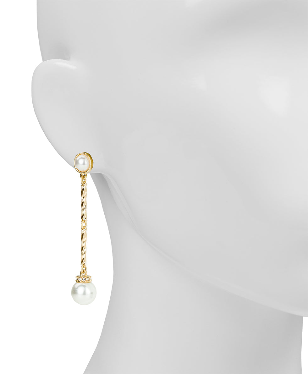 Female - Long Bead Post Drop Earrings - Pearl Collection - worn gold - by Patricia Nash - View 2 of 2
