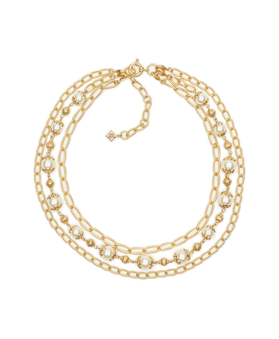Female - Modular Necklace - Pearl Jewelry - worn gold - by Patricia Nash - View 1 of 5