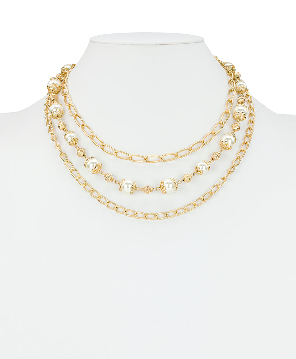 Female - Modular Necklace - Pearl Jewelry - worn gold - by Patricia Nash - View 2 of 5