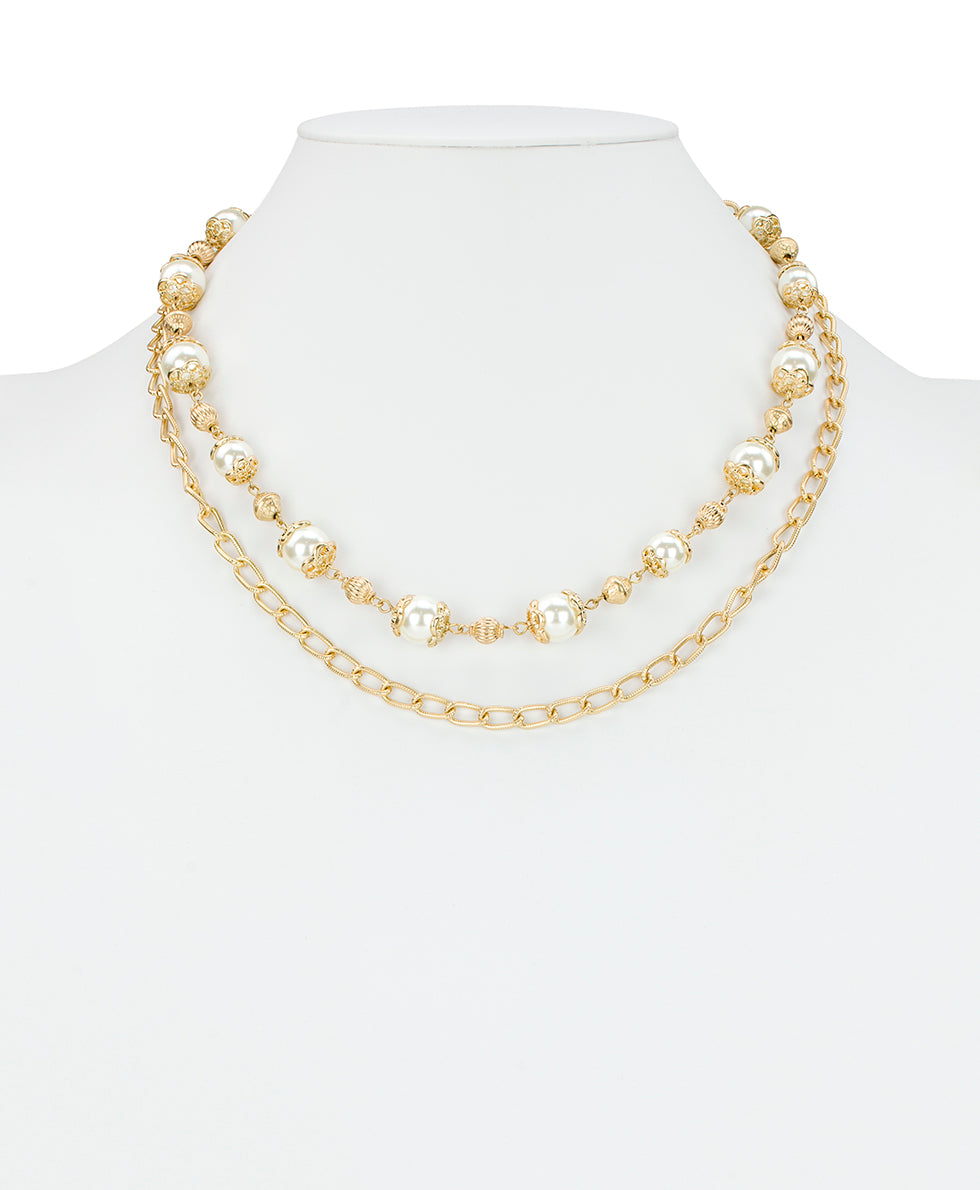 Female - Modular Necklace - Pearl Jewelry - worn gold - by Patricia Nash - View 3 of 5