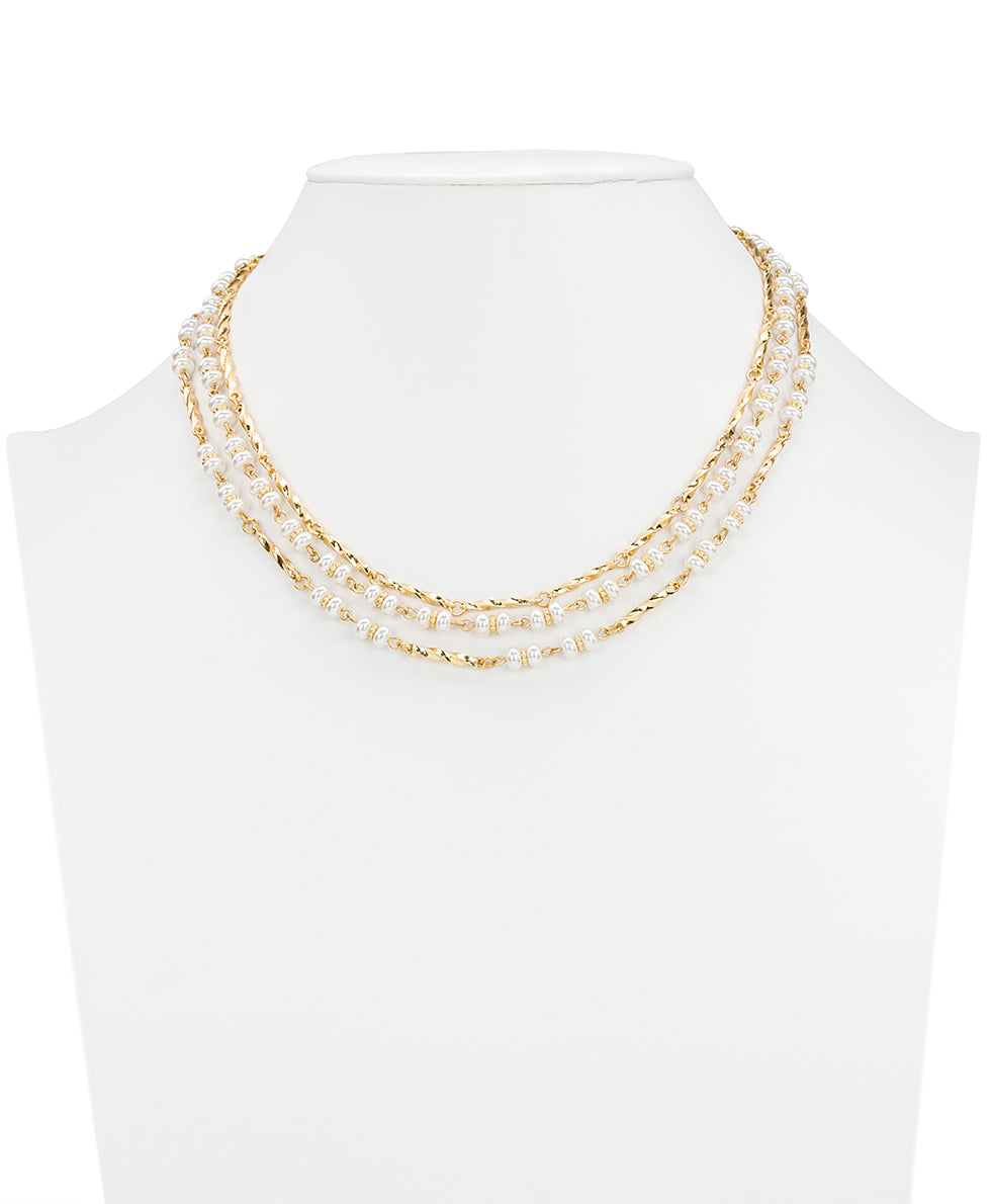 Female - 3 Strand Necklace - Pearl Collection - worn gold - by Patricia Nash - View 2 of 5