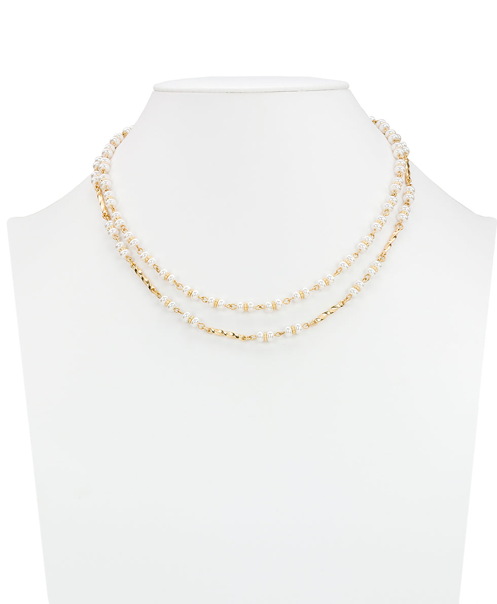 Female - 3 Strand Necklace - Pearl Collection - worn gold - by Patricia Nash - View 3 of 5