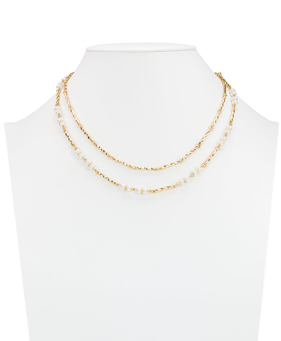 Female - 3 Strand Necklace - Pearl Collection - worn gold - by Patricia Nash - View 4 of 5
