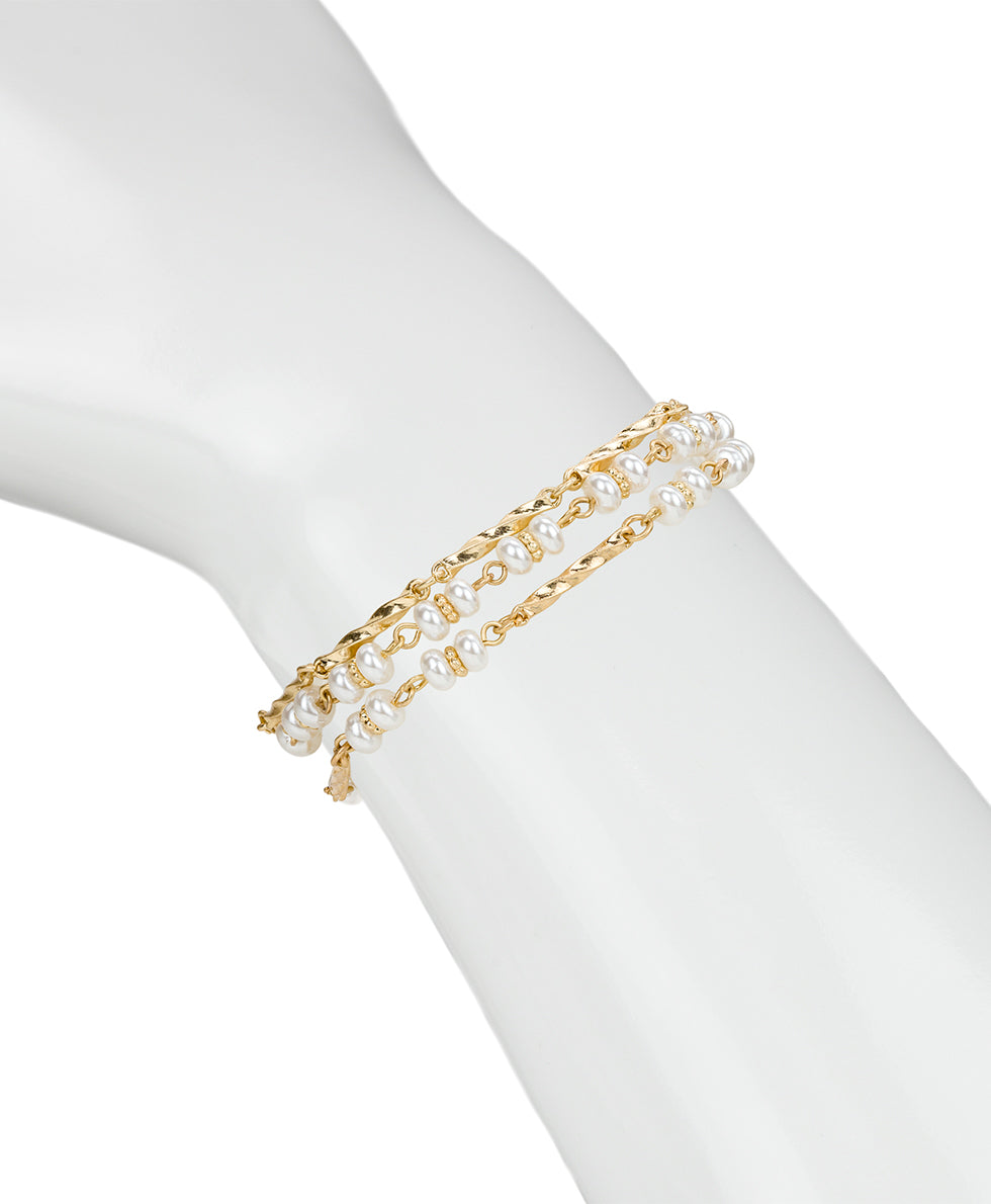 Female - 3 Strand Bracelet - Pearl Collection - worn gold - by Patricia Nash - View 2 of 2