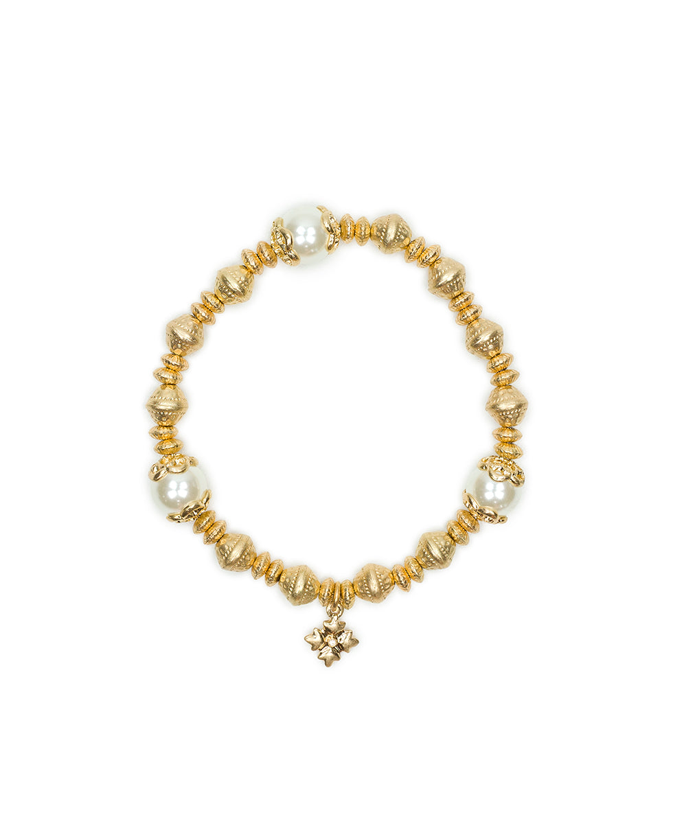 Female - Stretch Bracelet - Pearl Jewelry - worn gold - by Patricia Nash - View 2 of 5