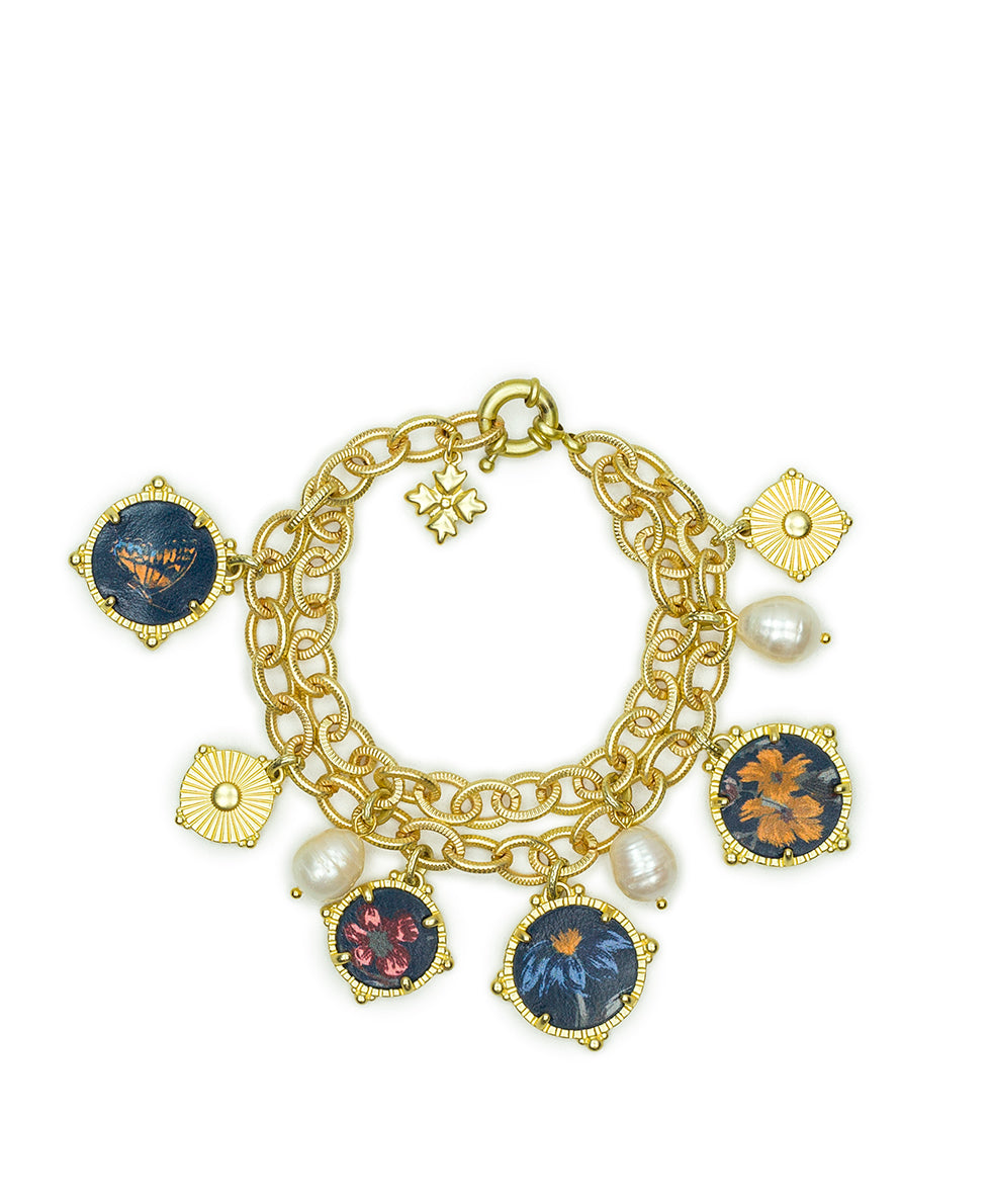 Female - Double Chain Bracelet - Leather Inset - egyptian gold - by Patricia Nash - View 1 of 3