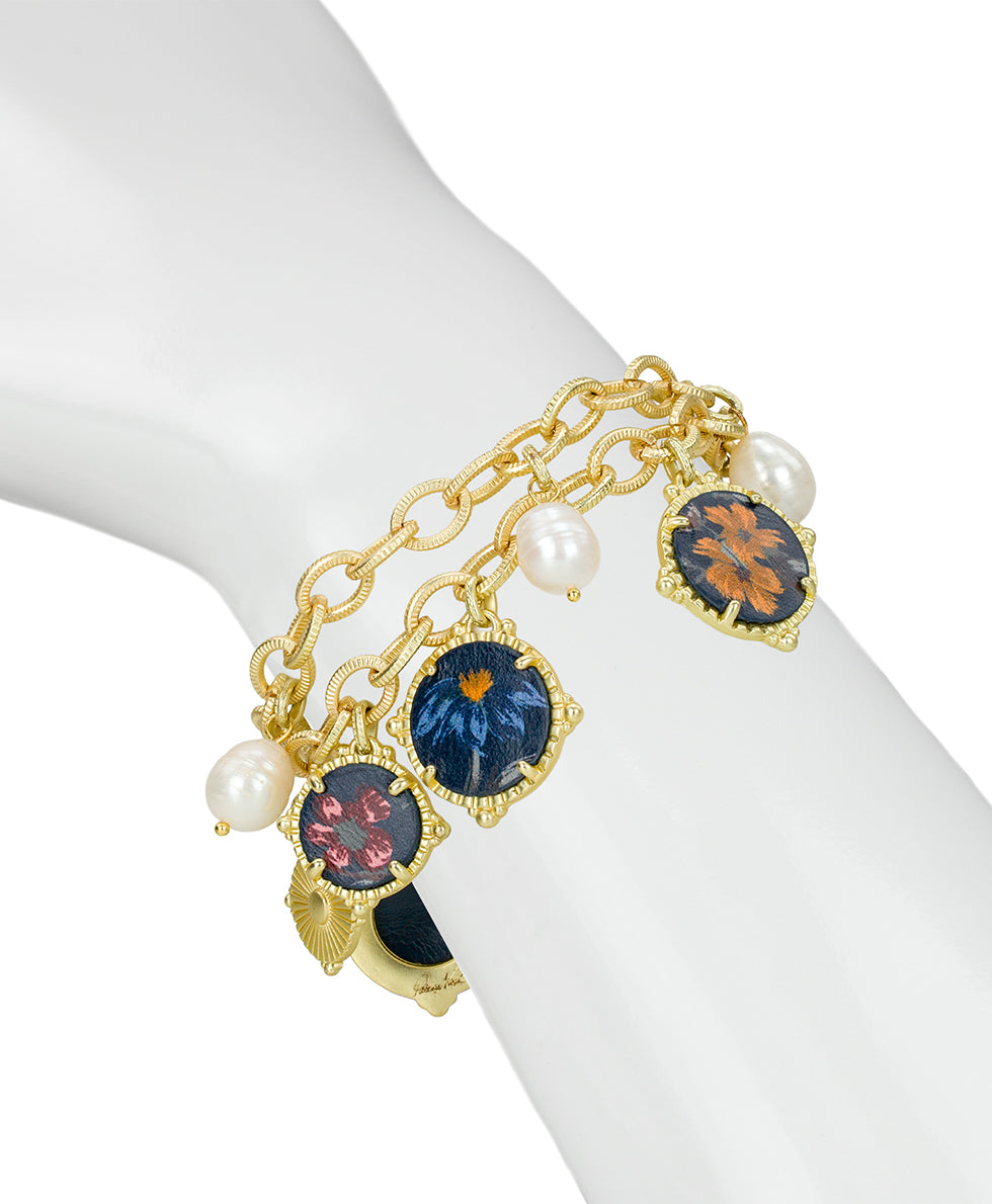 Female - Double Chain Bracelet - Leather Inset - egyptian gold - by Patricia Nash - View 3 of 3