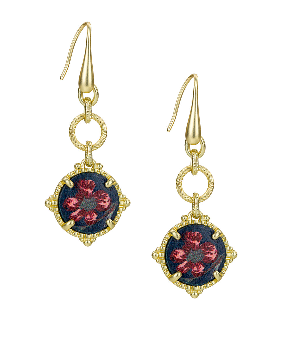 Female - Wire Drop Earrings - Leather Inset - egyptian gold - by Patricia Nash - View 1 of 2