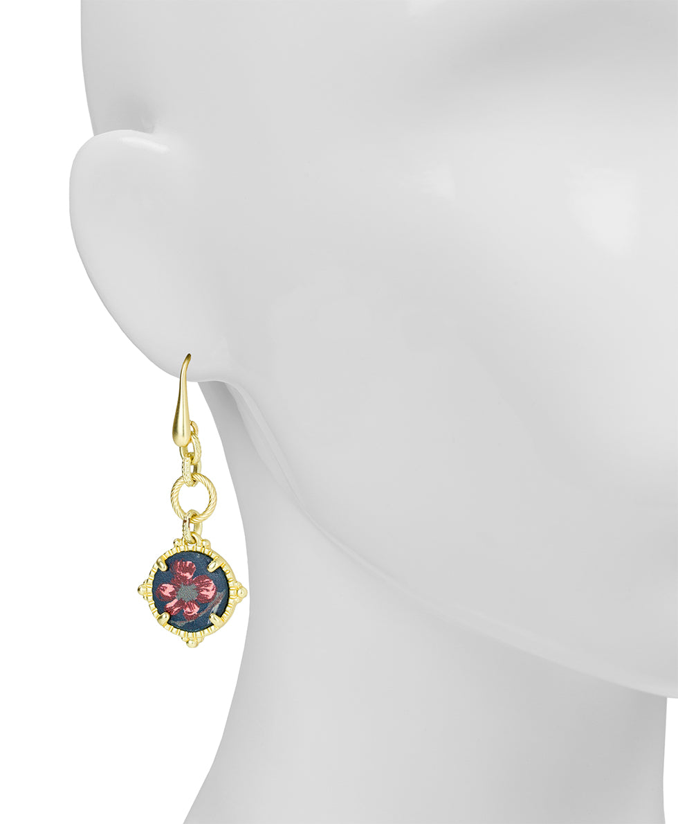 Female - Wire Drop Earrings - Leather Inset - egyptian gold - by Patricia Nash - View 2 of 2