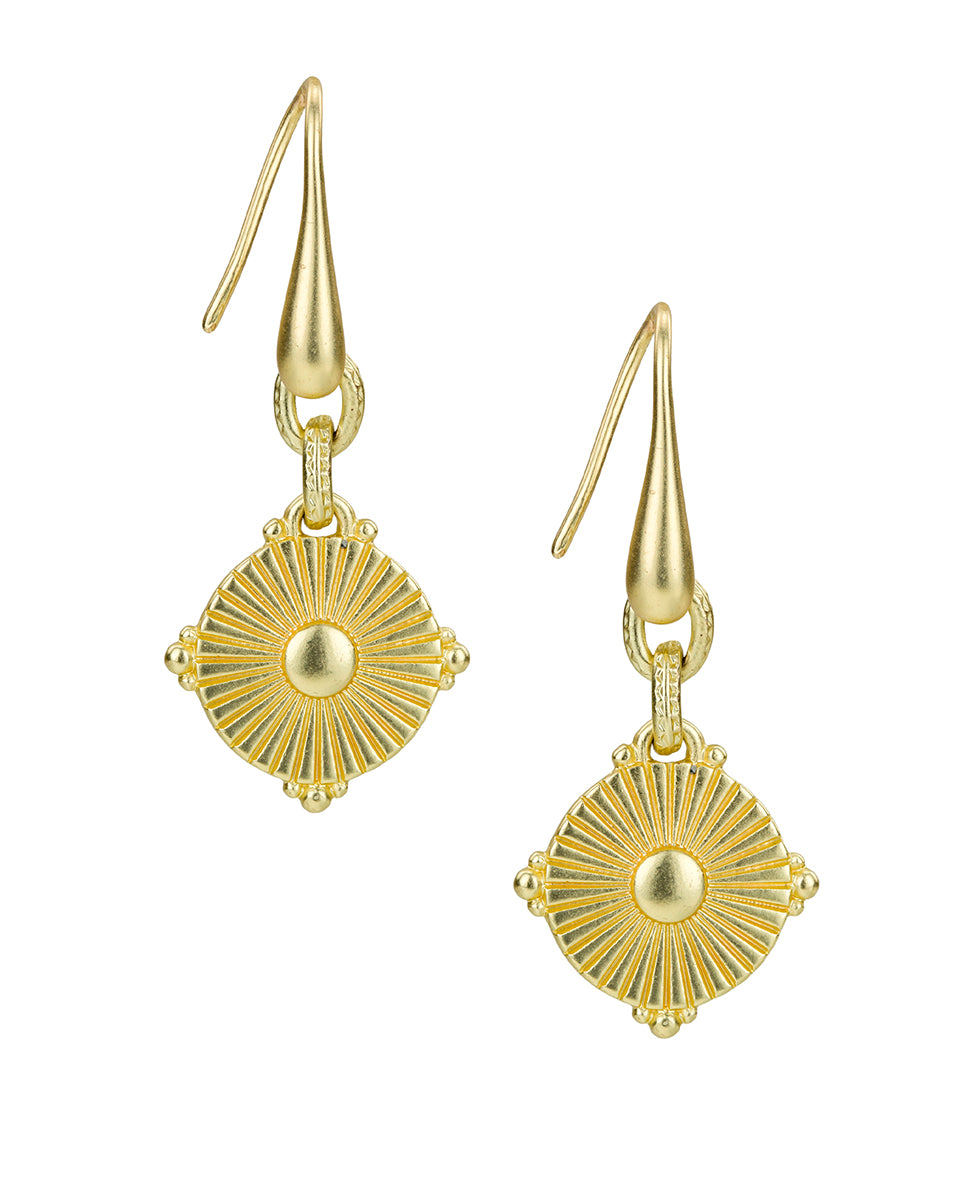 Female - Wire Disc Drop Earrings - Leather Inset - egyptian gold - by Patricia Nash - View 1 of 3