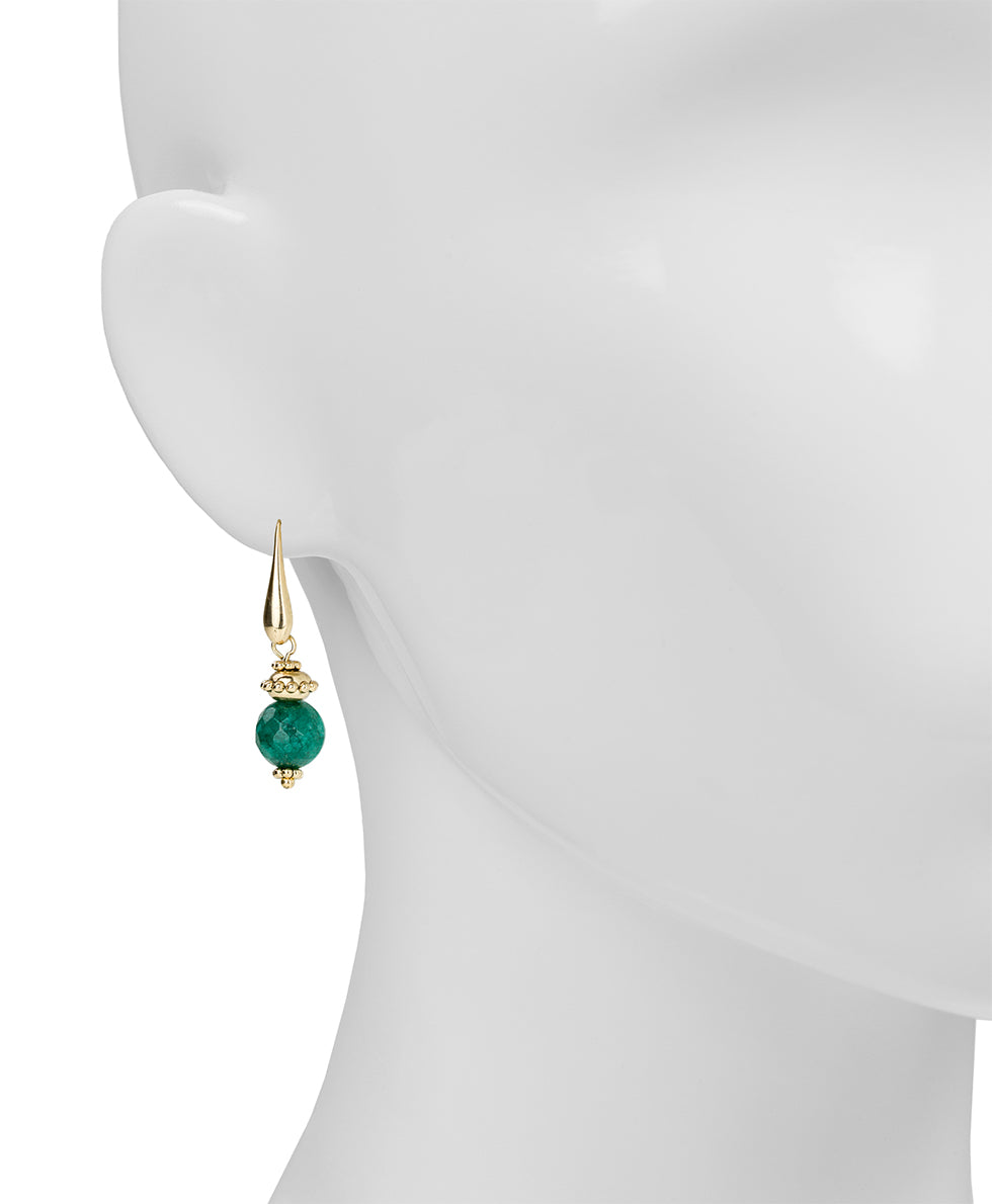 Female - Bead Drop Earrings - European Floral Tapestry - worn gold - by Patricia Nash - View 2 of 2