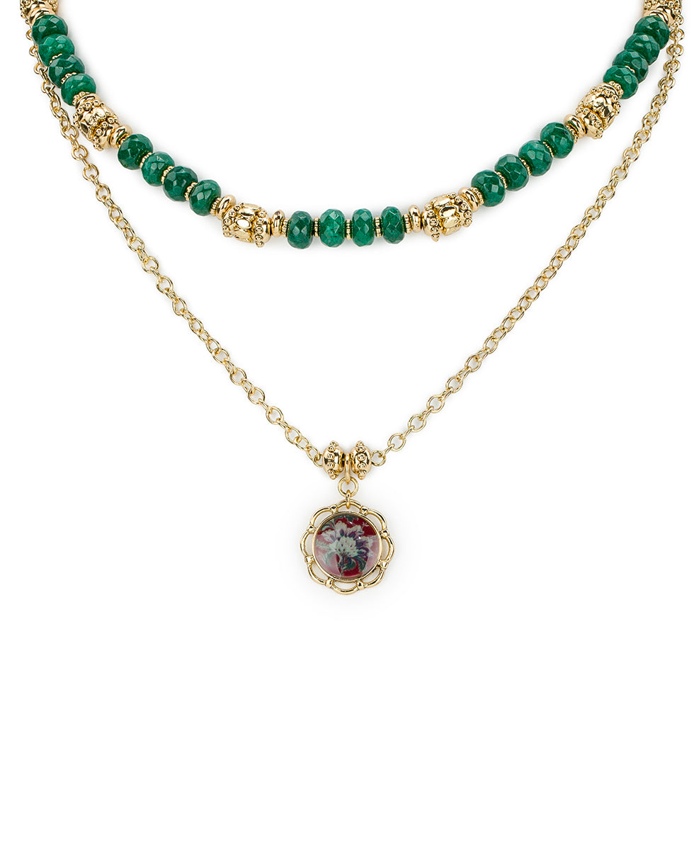 Female - Modular Necklace - European Floral Tapestry - worn gold - by Patricia Nash - View 1 of 5