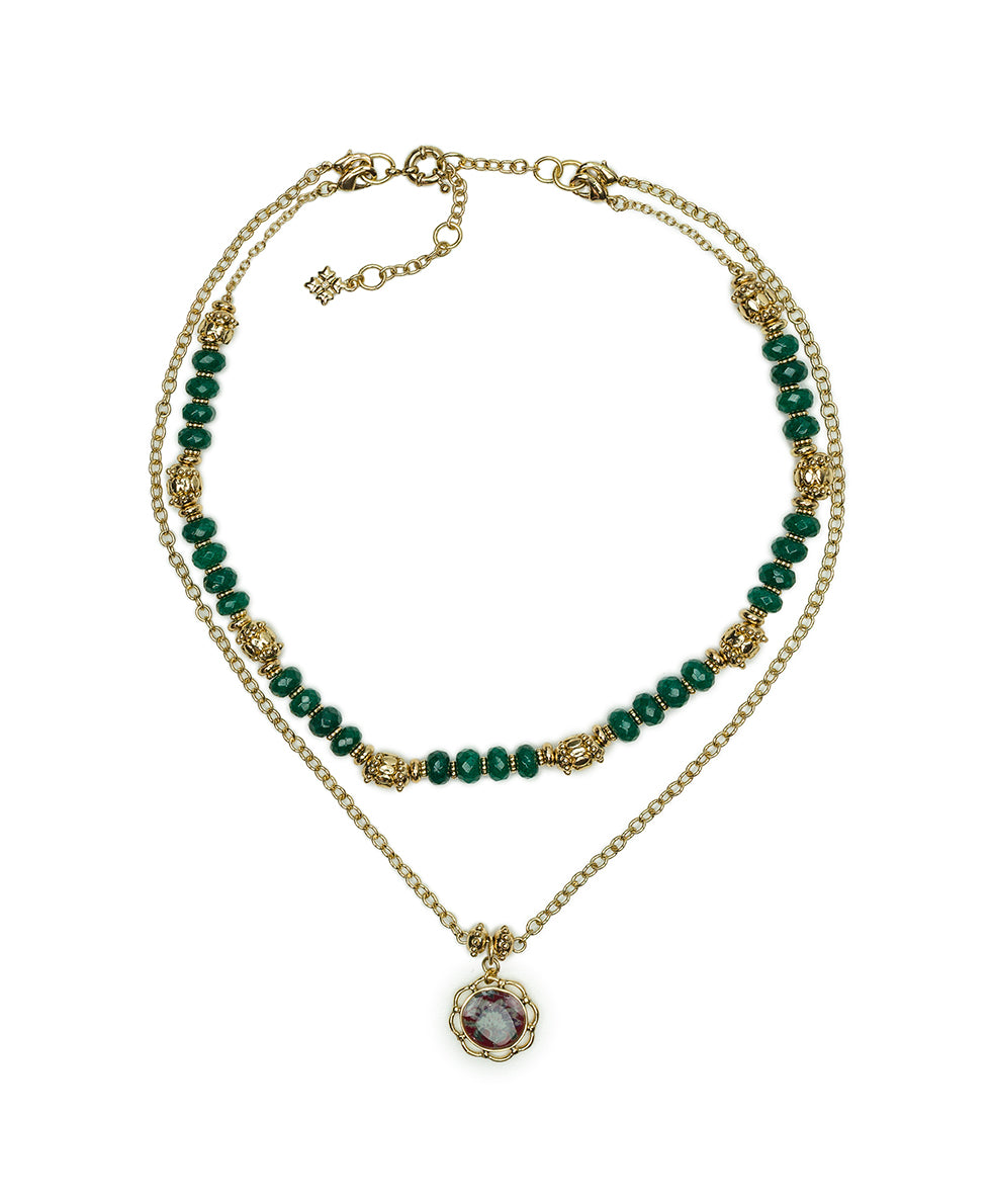 Female - Modular Necklace - European Floral Tapestry - worn gold - by Patricia Nash - View 2 of 5