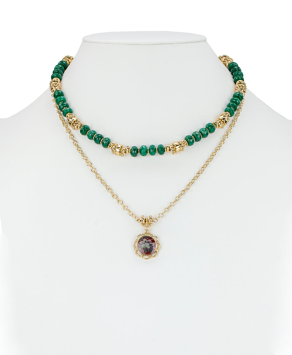 Female - Modular Necklace - European Floral Tapestry - worn gold - by Patricia Nash - View 3 of 5