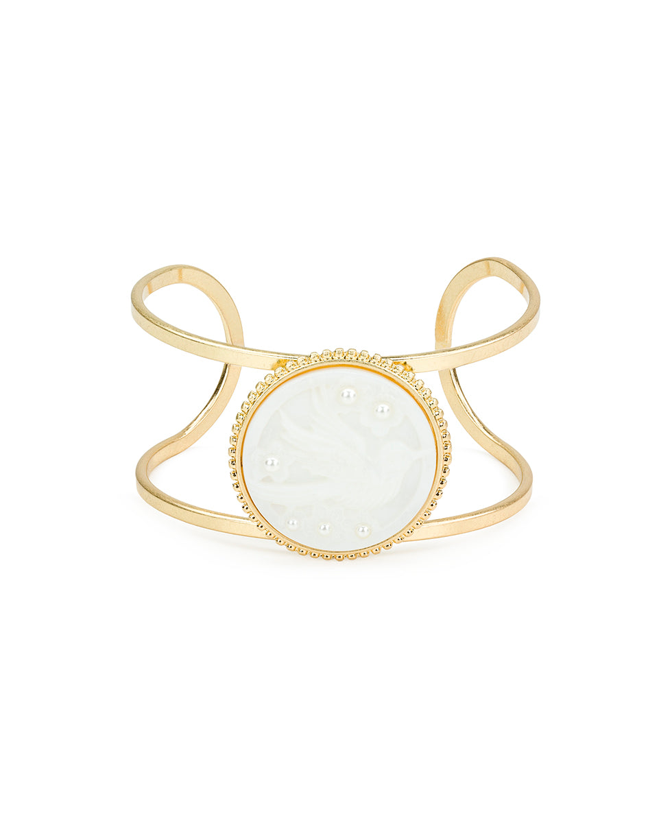 Female - Cuff - Mother of Pearl Bird Collection - worn gold - by Patricia Nash - View 1 of 3