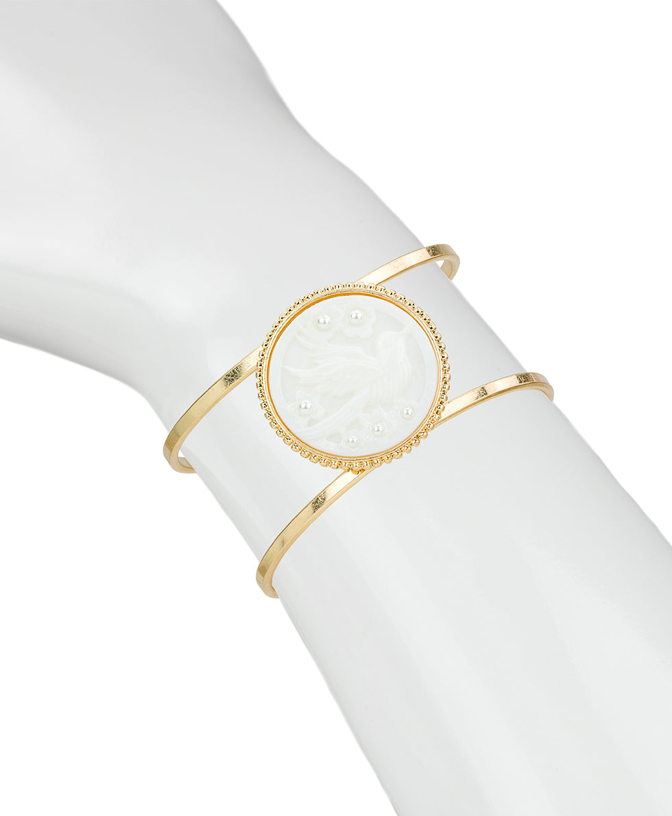 Female - Cuff - Mother of Pearl Bird Collection - worn gold - by Patricia Nash - View 3 of 3