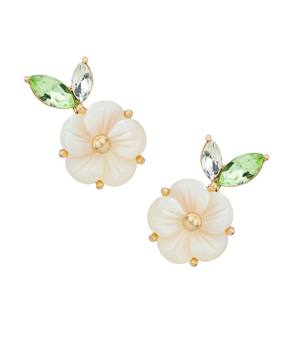 Female - Flower and Leaf Post Earrings - Fruit Collection - worn gold - by Patricia Nash - View 1 of 4