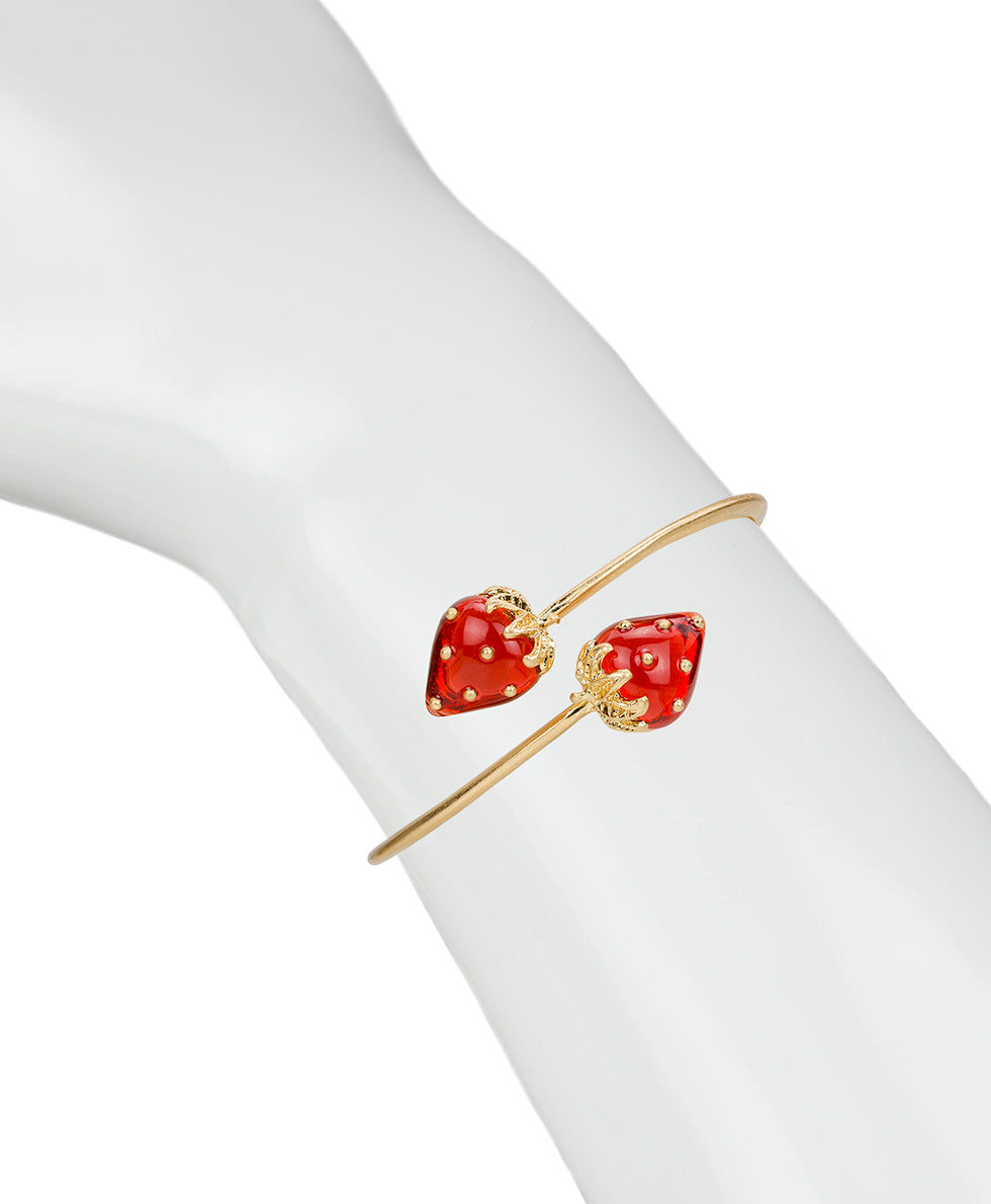 Female - Strawberry Cuff - Resin Strawberry Collection - worn gold - by Patricia Nash - View 3 of 4
