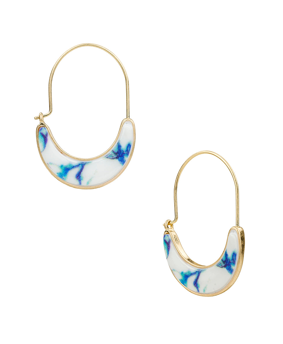 Female - U Hoop Earrings - Blue Ceramic Collection - worn gold - by Patricia Nash - View 1 of 2