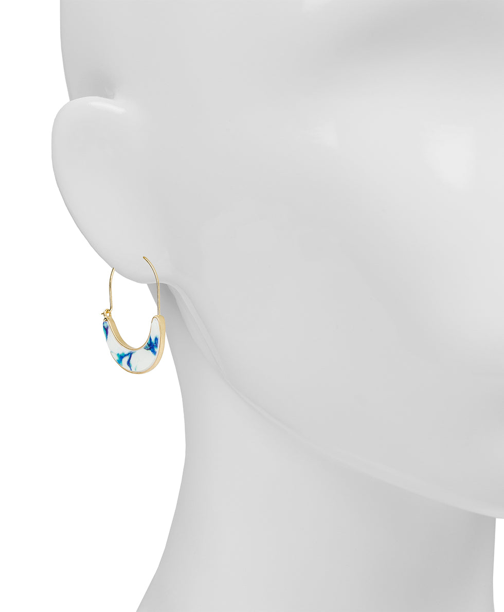 Female - U Hoop Earrings - Blue Ceramic Collection - worn gold - by Patricia Nash - View 2 of 2