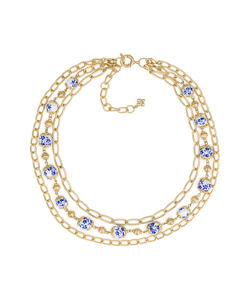 Female - Modular Necklace - Blue Ceramic Collection - worn gold - by Patricia Nash - View 1 of 5