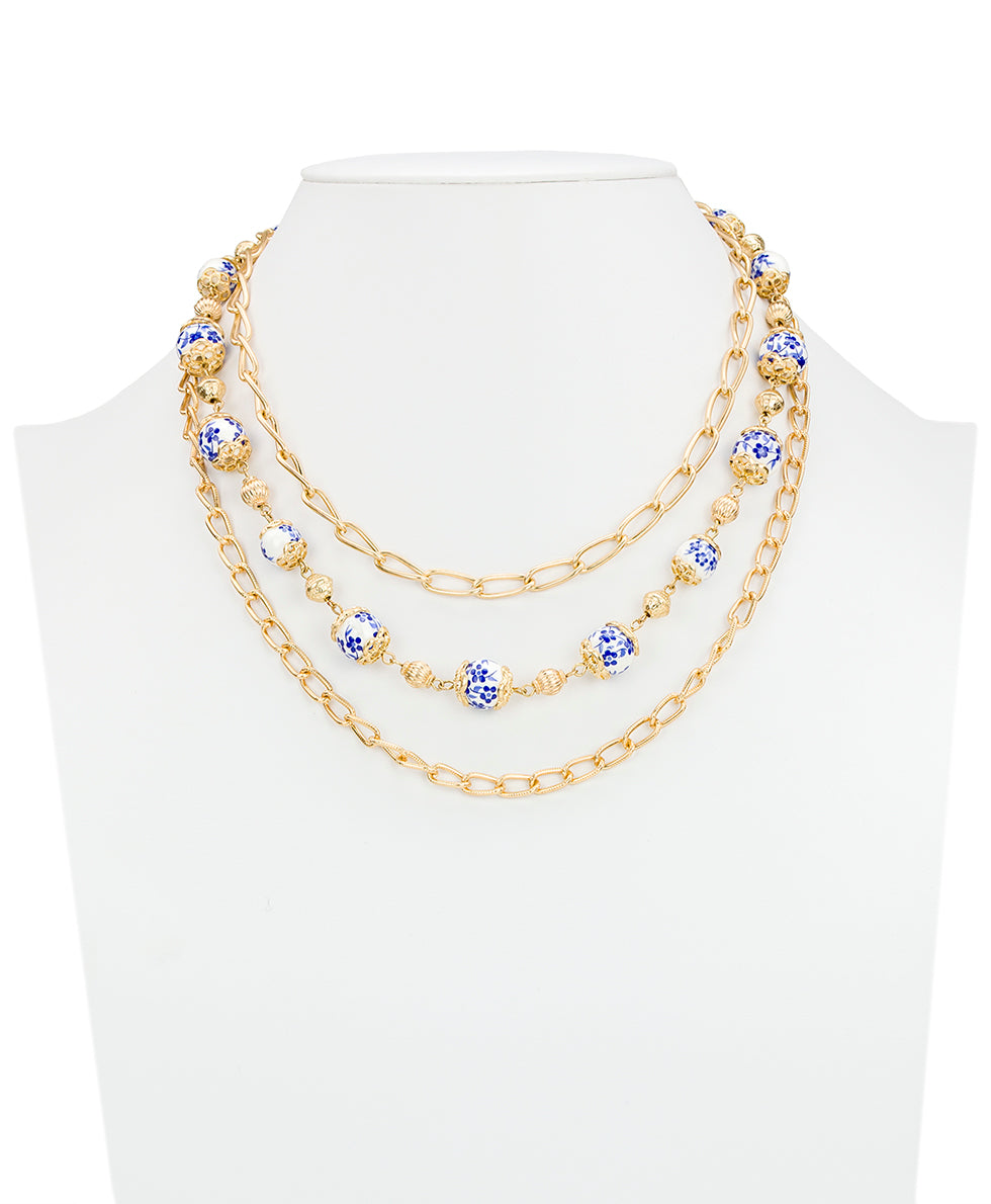 Female - Modular Necklace - Blue Ceramic Collection - worn gold - by Patricia Nash - View 2 of 5