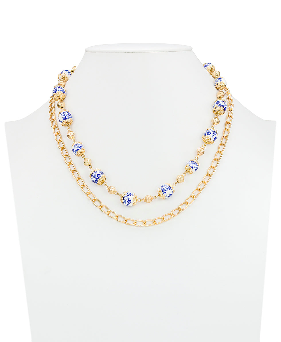 Female - Modular Necklace - Blue Ceramic Collection - worn gold - by Patricia Nash - View 3 of 5