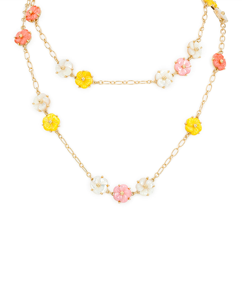 Female - Flower Station Necklace - Raffia Collection - worn gold - by Patricia Nash - View 1 of 4
