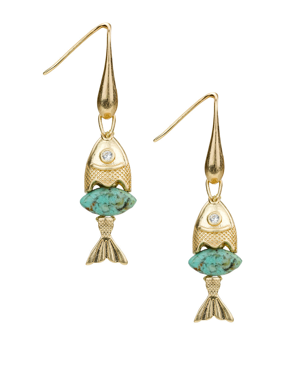 Female - Marquise Fish Drop Earrings - Nautical Collection - worn gold - by Patricia Nash - View 1 of 2