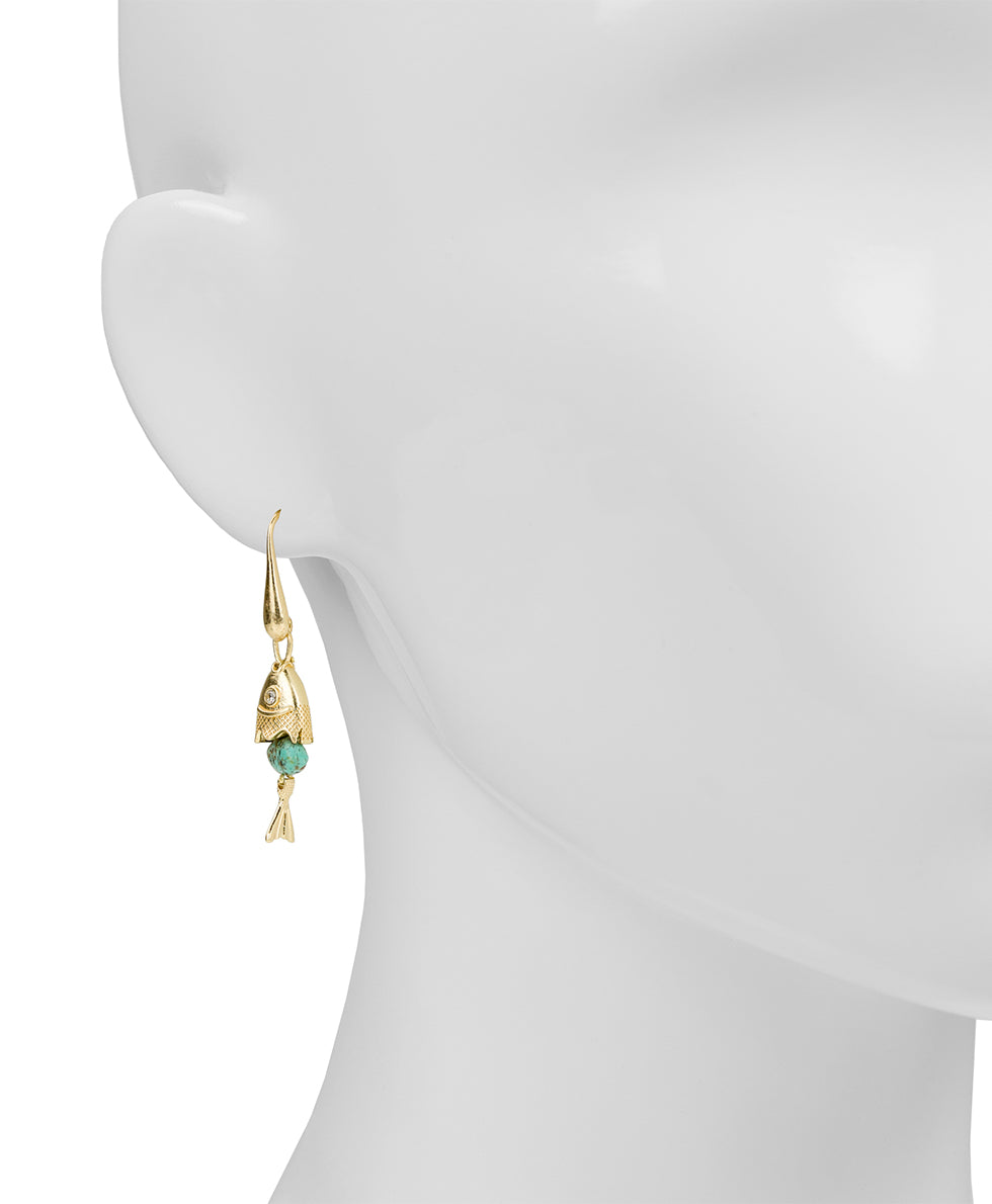 Female - Marquise Fish Drop Earrings - Nautical Collection - worn gold - by Patricia Nash - View 2 of 2