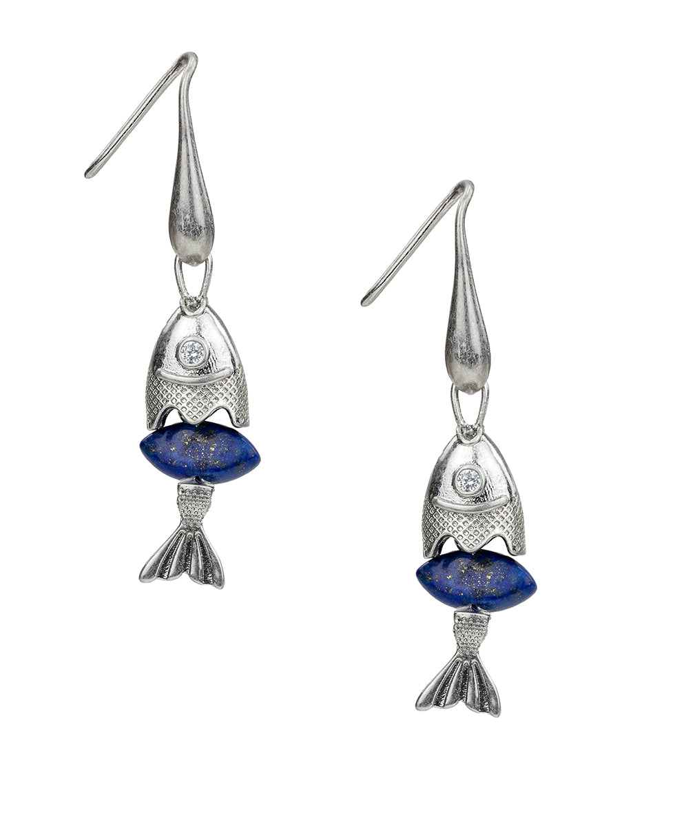 Female - Marquise Fish Drop Earrings - Nautical Collection - worn rhodium - by Patricia Nash - View 1 of 2