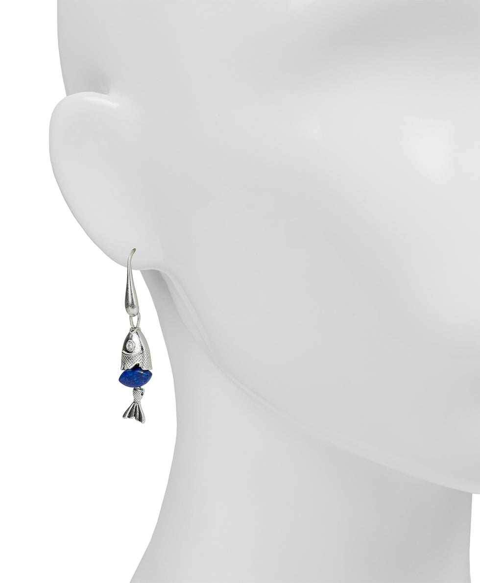 Female - Marquise Fish Drop Earrings - Nautical Collection - worn rhodium - by Patricia Nash - View 2 of 2