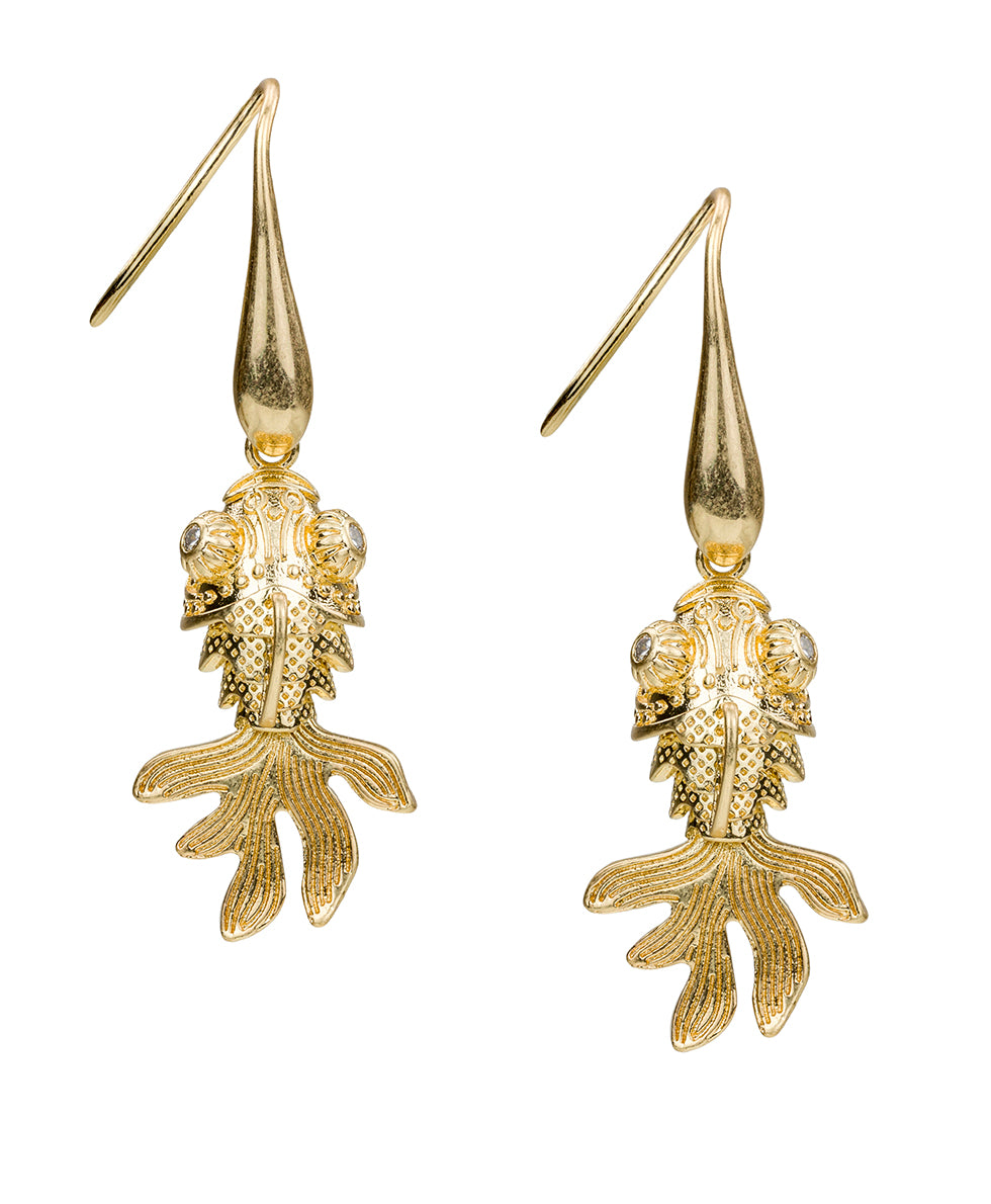Female - Fish Drop Earrings - Nautical Collection - worn gold - by Patricia Nash - View 1 of 2