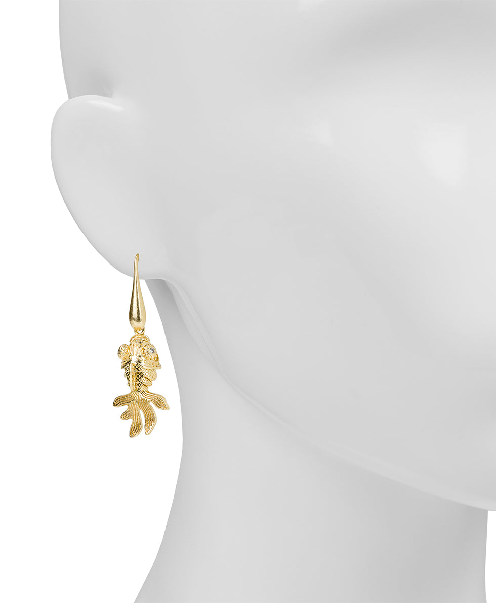 Female - Fish Drop Earrings - Nautical Collection - worn gold - by Patricia Nash - View 2 of 2