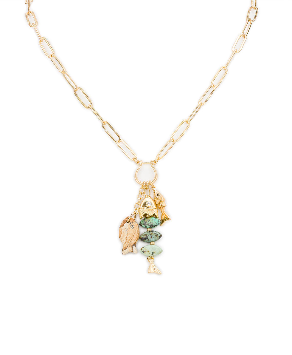 Female - Charm Dangle Necklace - Nautical Collection - worn gold - by Patricia Nash - View 1 of 3